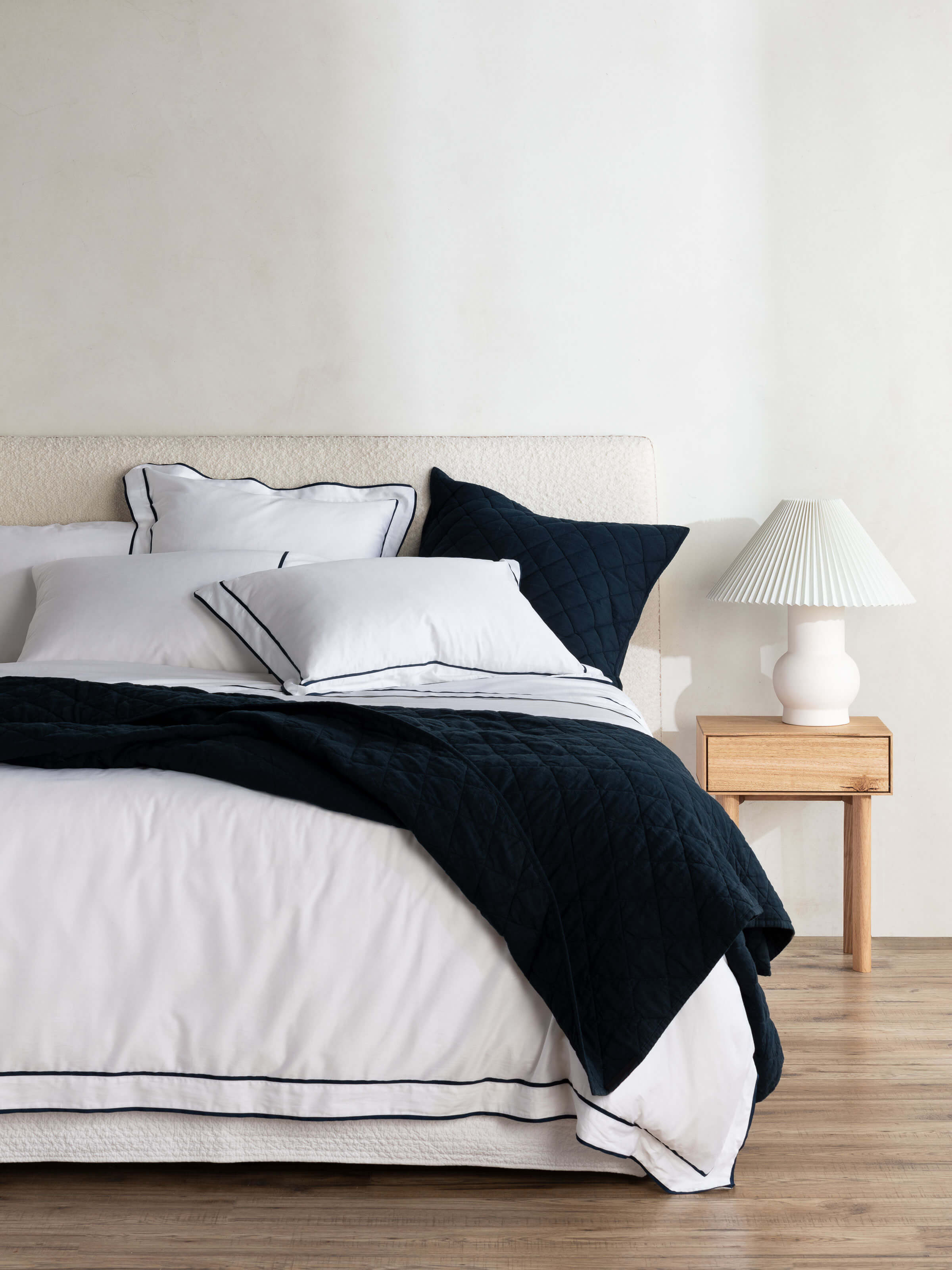 Soho Navy Linen & Cotton Quilted Pillowcases